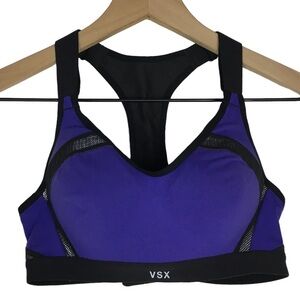 VICTORIA’S SECRET VSX Sport Bra Top Purple Black Mesh Padded Workout Size 32B